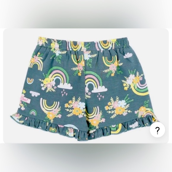 RuffleButts Girl Ruffled Trimmed Rainbow Printed Knit Shorts - Picture 2 of 4